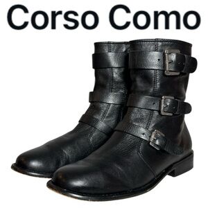 ANTHROPOLOGIE CORSO COMO KANDACE BLACK TUMBLED LEATHER MOTO STYLE ANKLE BOOTS